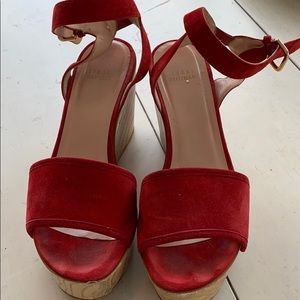Stuart Weitzman Red Suede Wedge Sandals